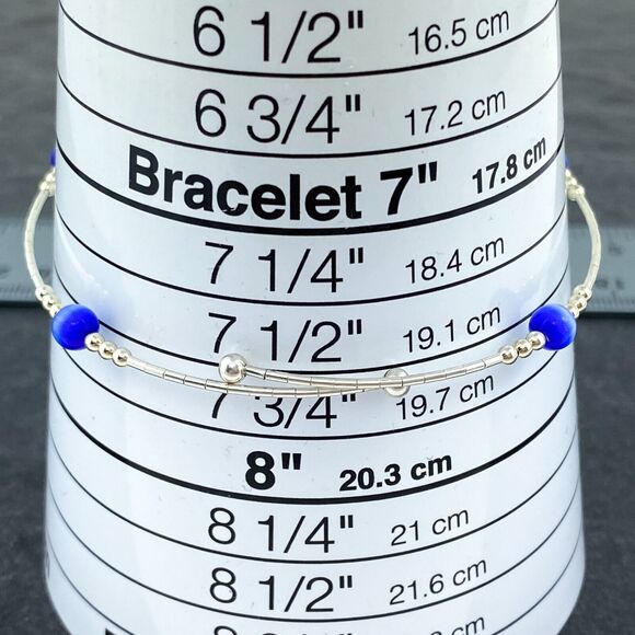 Blue Cat’s Eye Memory Wire Bracelet | Vintage Sterling Silver | 7.5” Adjustable - Picture 3 of 4